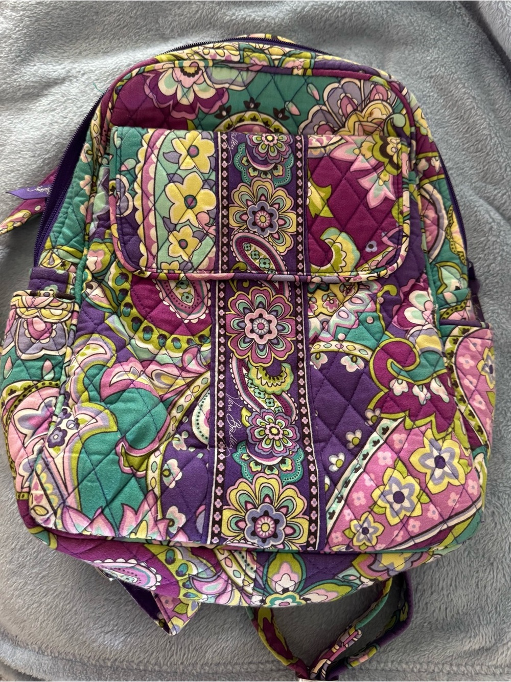 Vera Bradley Quilted Paisley Backpack in Purple, Green, Yellow, Pink